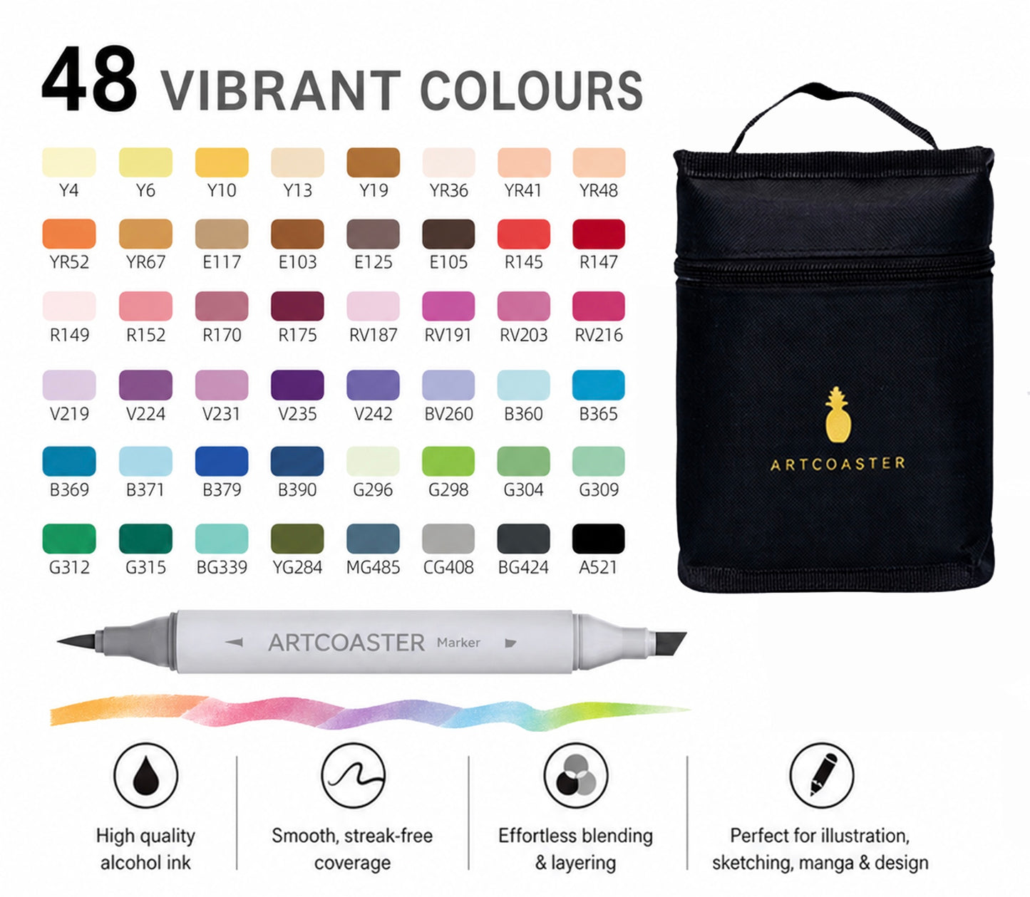 Artcoaster Professional Alcohol-based Markers - 48 set